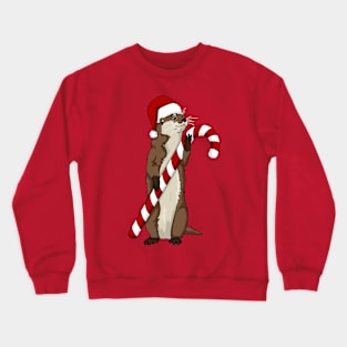 Christmas otter holding a candy cane Crewneck Sweatshirt